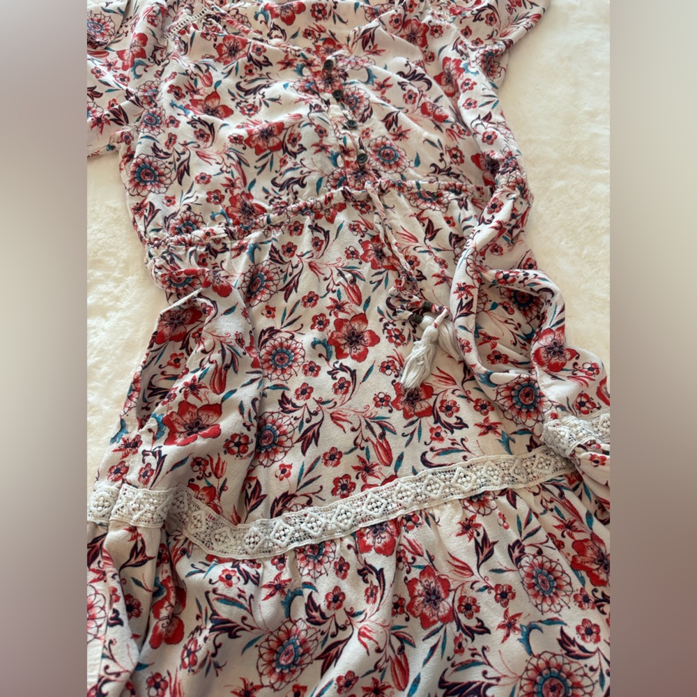 Knox Rose Pale Pink Floral Babydoll Flowy Mini Dress w/ Tie Cinch Waistband - Picture 14 of 14